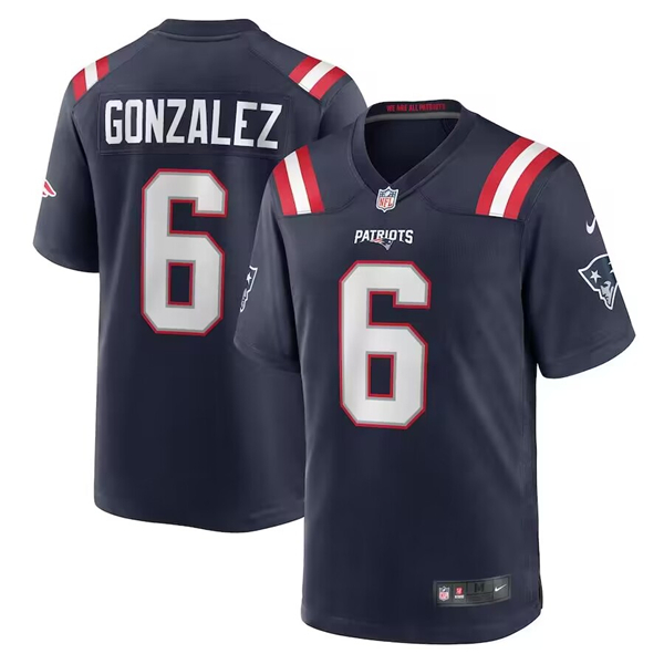 Men's New England Patriots #6 Christian Gonzalez Navy Stitched Game Jersey